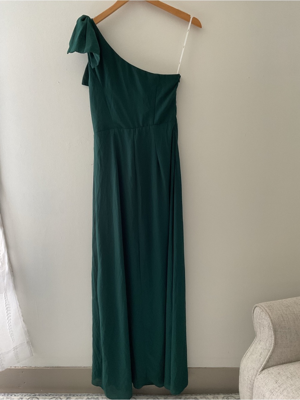 Lulus Simply Brilliant Green One-Shoulder Bow Side Slit Maxi Dress Event - Picture 7 of 14